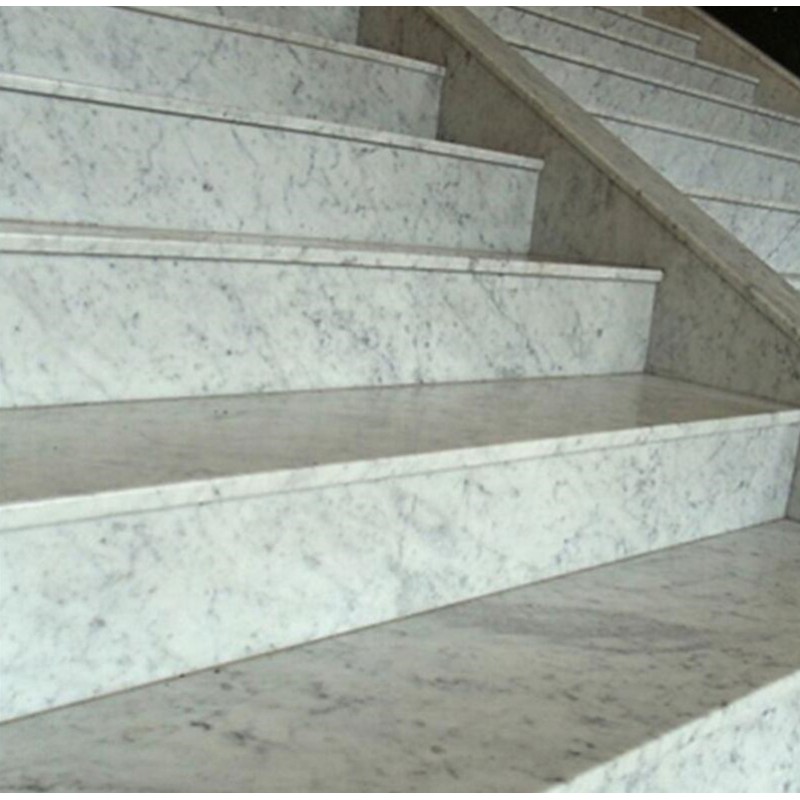 Grooved Natural Stone Bianco Carrara White Marble Stair Treads Non Slip