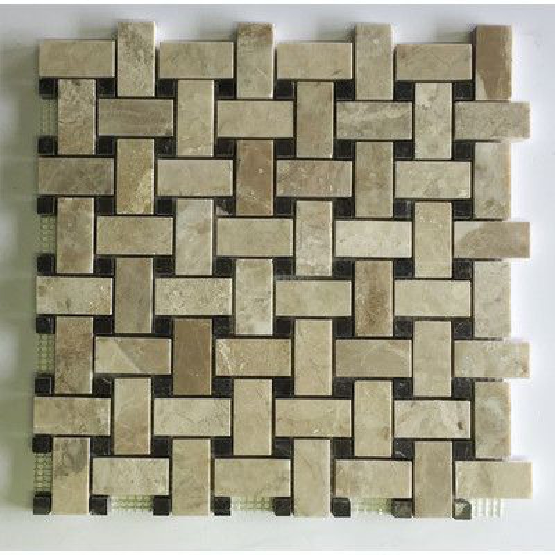 Seven Seas Diana Royal Olive Maroon Basket Weave Random Sized Marble Mosaic Tile In Beige