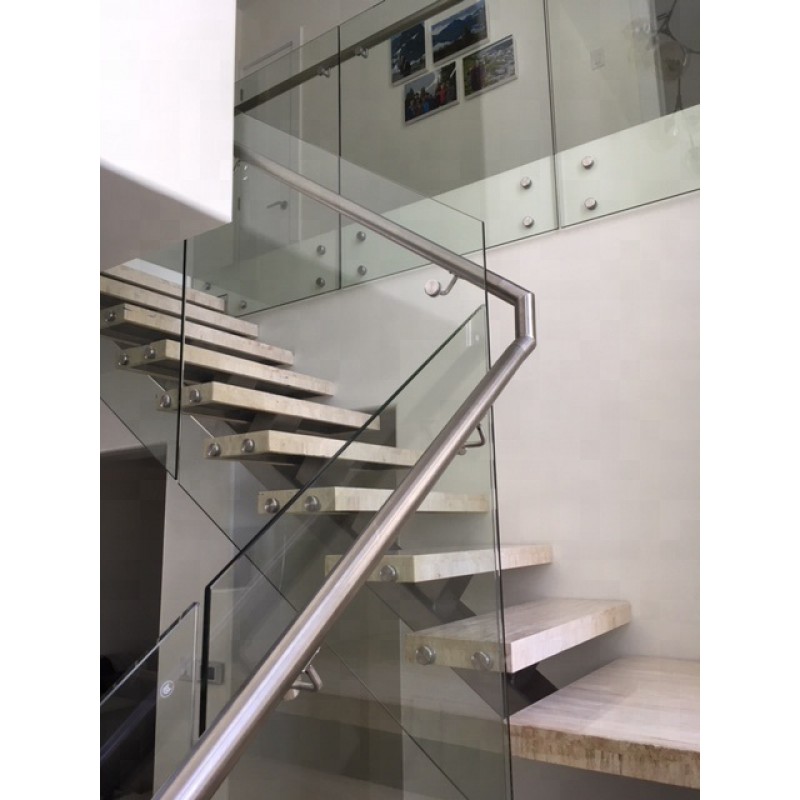 Interior Modern Stainless Steel And Granite Stairs With Nice Looking Travertine Stone Tread