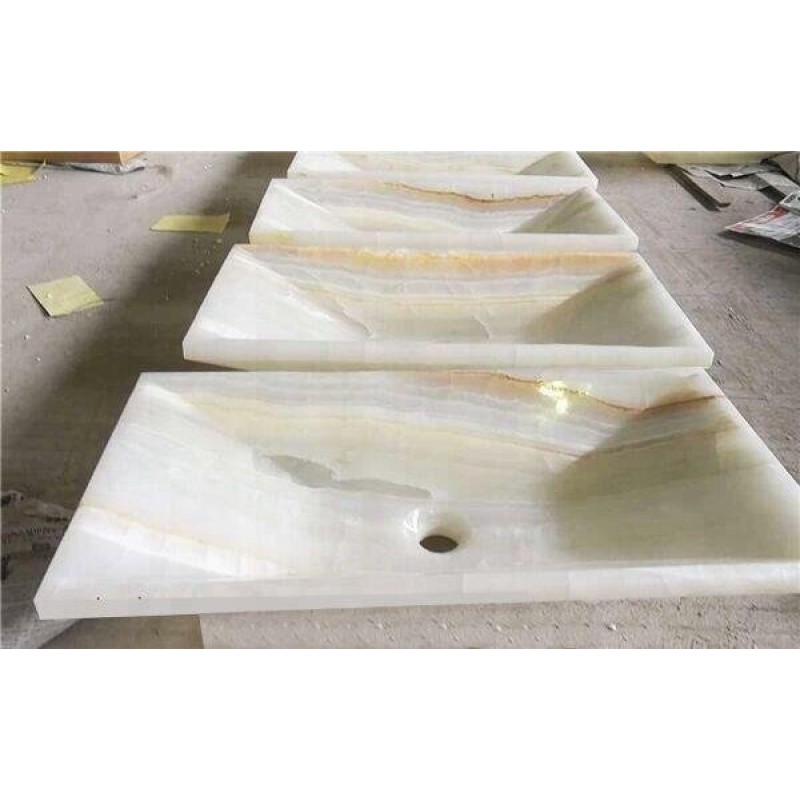 Customized Rectangular Wash Basin White Onyx Bathroom Single Vessel Sink