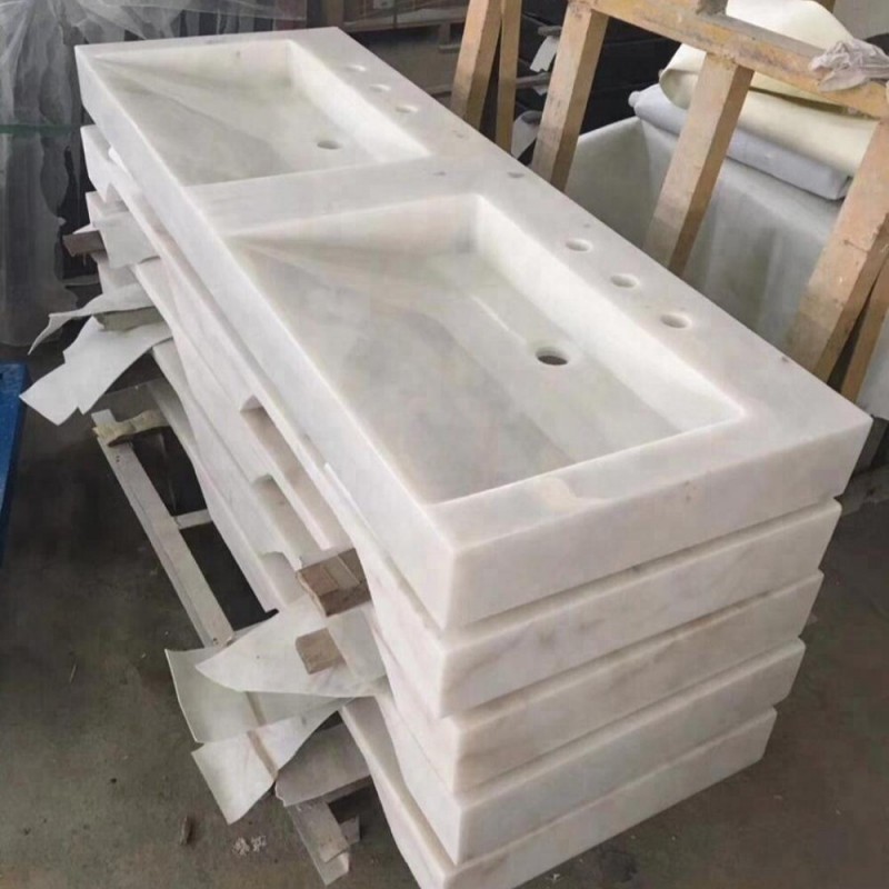 Customized Rectangular Wash Basin White Onyx Bathroom Single Vessel Sink