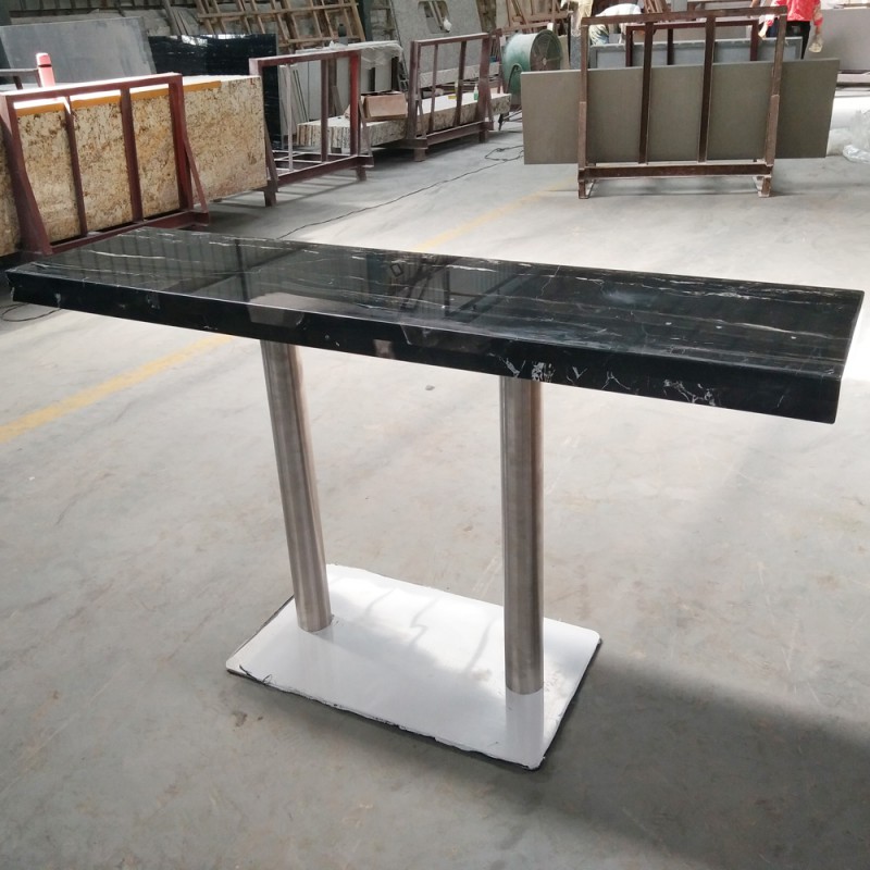 Natural Stone Rectangle Round Black Marble Dining Table Set