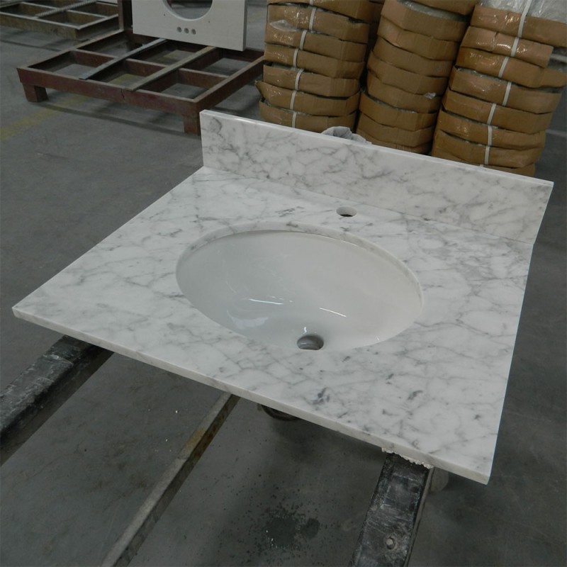 Style Polished Natural Carrara White Marble Vanity Tops With Sink