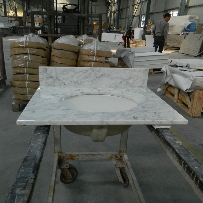 Style Polished Natural Carrara White Marble Vanity Tops With Sink