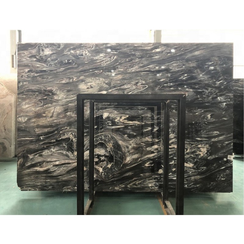 High Standard Own Quarry China Factory Direct Marble Polished Mystic River Black Marble Slab Floor