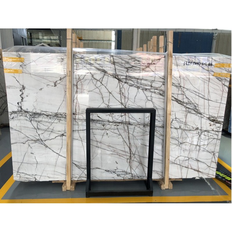 Italy Imported High Quality Beauty Marble Price Polished Impression Lilac White Marble Slab With Black Veins