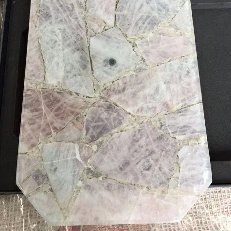 Luxury Home Decoration Platters Natural  Precious Stone Gemstone Rose Quartz Rose Quartz Coaster Trays