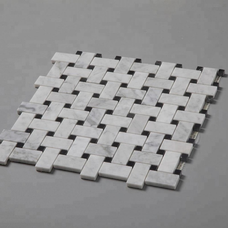 White Stone Carrara Basketweave Marble Mosaic Tile For Bathroom