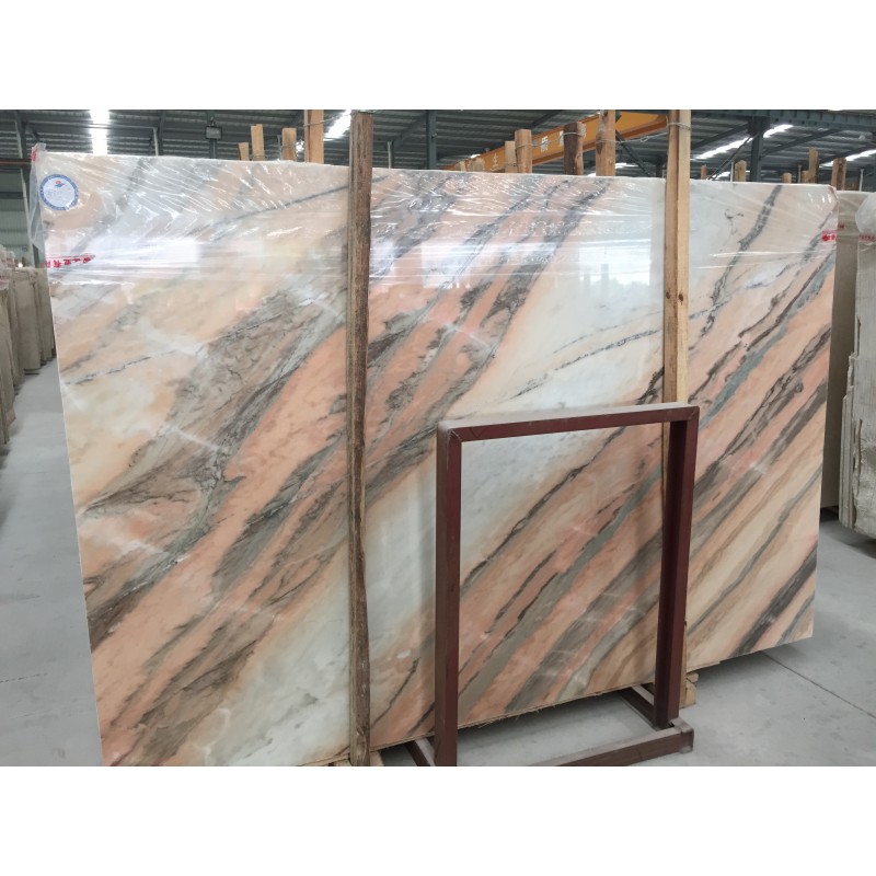 Book Matched Yellow Wood Grain Marble Slab For Background