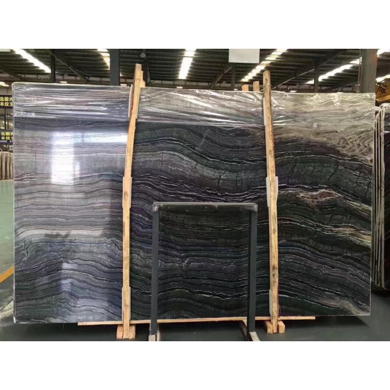 Bookmatched Black Ancient Wood Marble Big Slabs