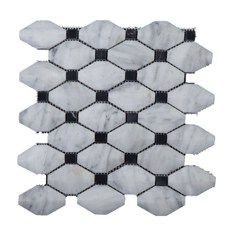 Carrara White Rhombus Backsplash Diamond Marble Mosaic Tile