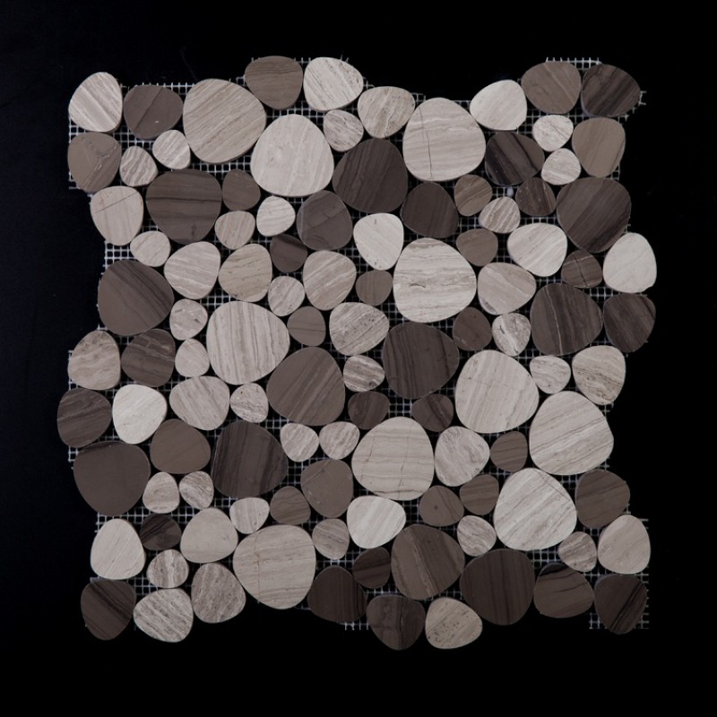 Chinese White Wood Marble Penny Round Mosaic Tiles