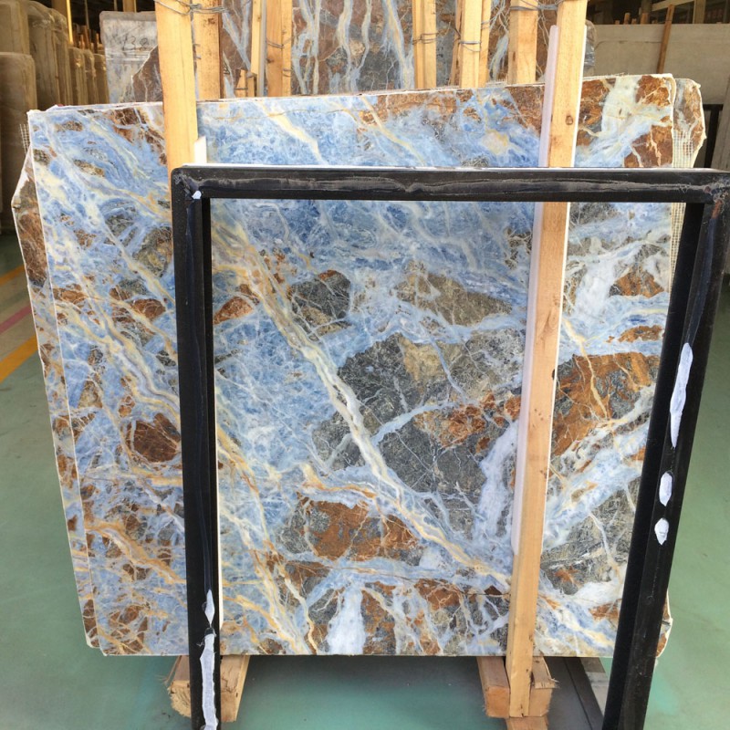 Natural Stone Gold Vein Treasure New Blue Jeans Marble Slab