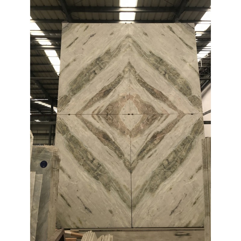 Bookmatched Backlight White Green Marble