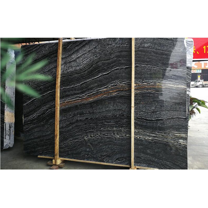 Chinese Dark Wooden Grain Black Zebra Marble