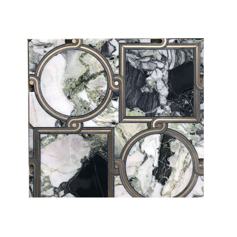 Easyway Stone Green Marble Mosaic Water Jet Marble Tile On Sale With Green And White Marble