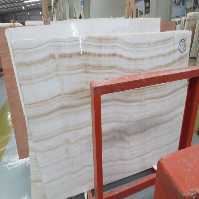 Elegant Straight Line White Onyx Ivory White Onyx Marble Slab