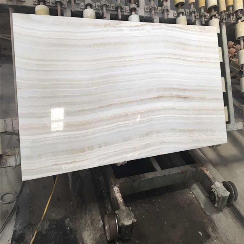 Elegant Straight Line White Onyx Ivory White Onyx Marble Slab