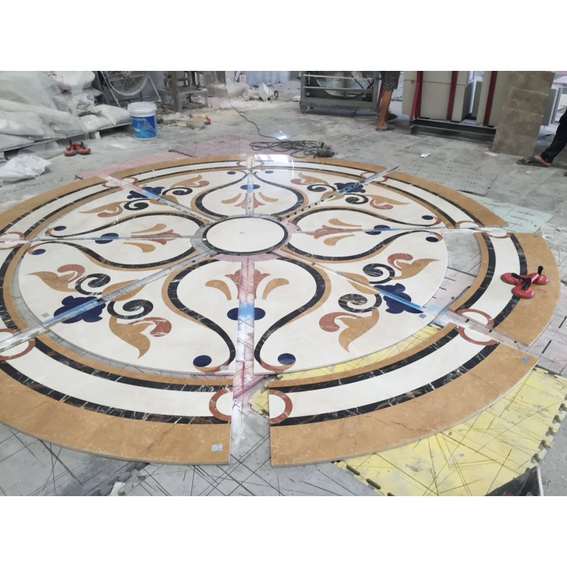 Modern Mix Color Waterjet Marble Medallion