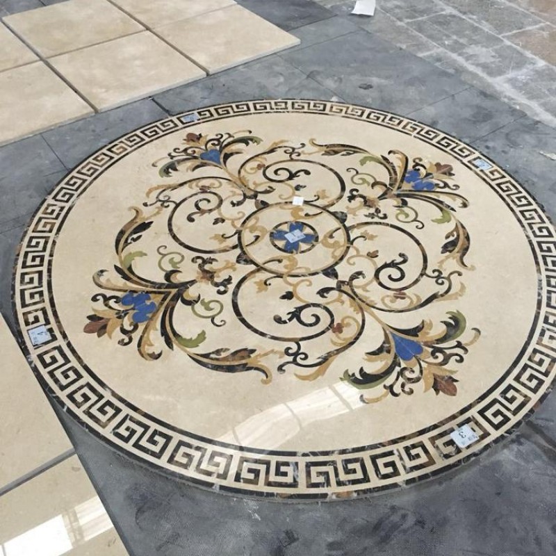 Round Waterjet Inlay Marble Floor Medallion Carpet