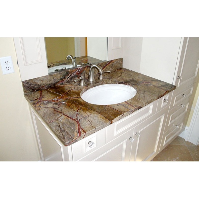 Rainforest Brown Marble Bathroom Vanity Top For Commercial Project