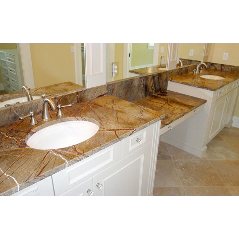 Rainforest Brown Marble Bathroom Vanity Top For Commercial Project