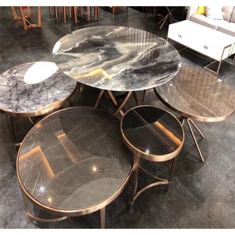 Round Marble Stone Slab Rotating Dining Table Tops