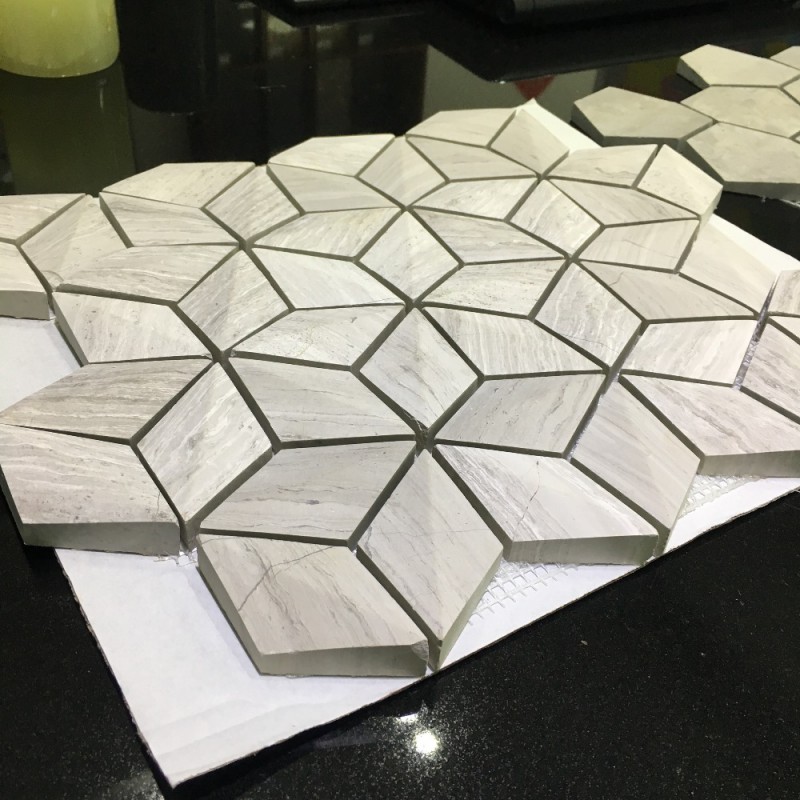 White Wooden Vein Marble Hexagon Mosaic Tile