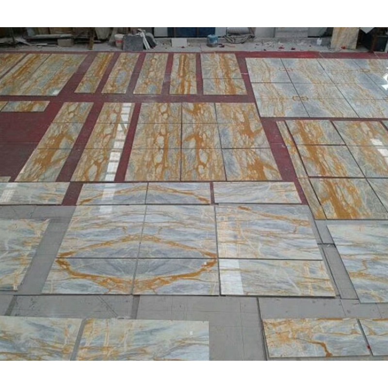 Fior Di Pesco Blue Yellow Multicolor Marble With Golden Veins Flooring Tiles