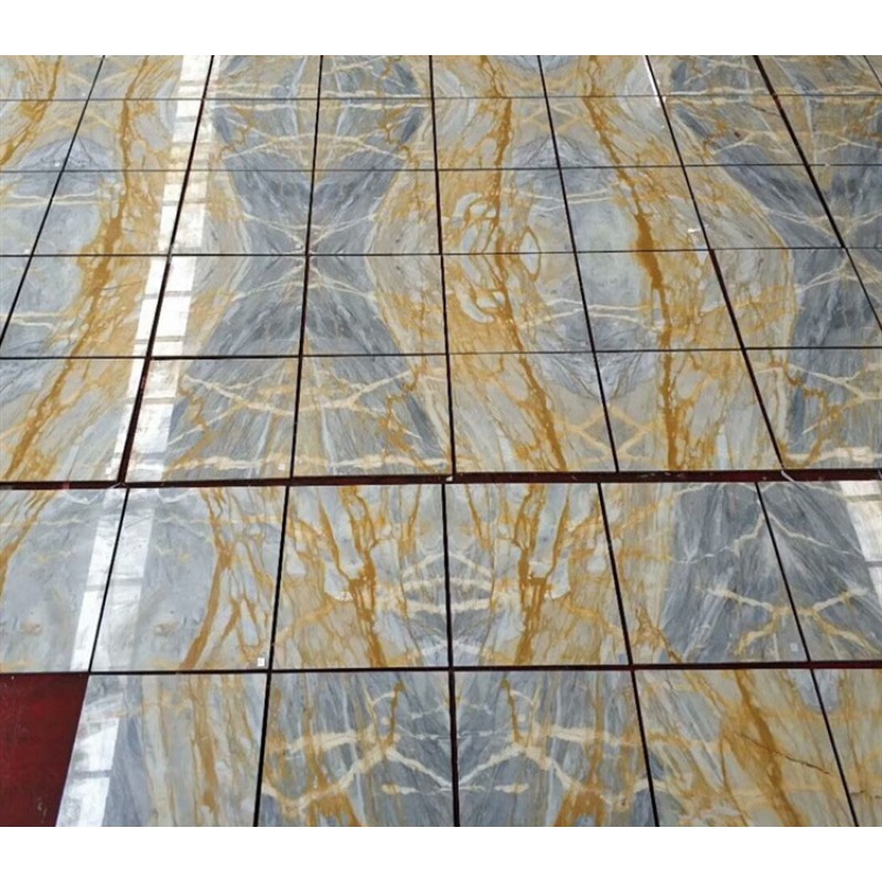 Fior Di Pesco Blue Yellow Multicolor Marble With Golden Veins Flooring Tiles