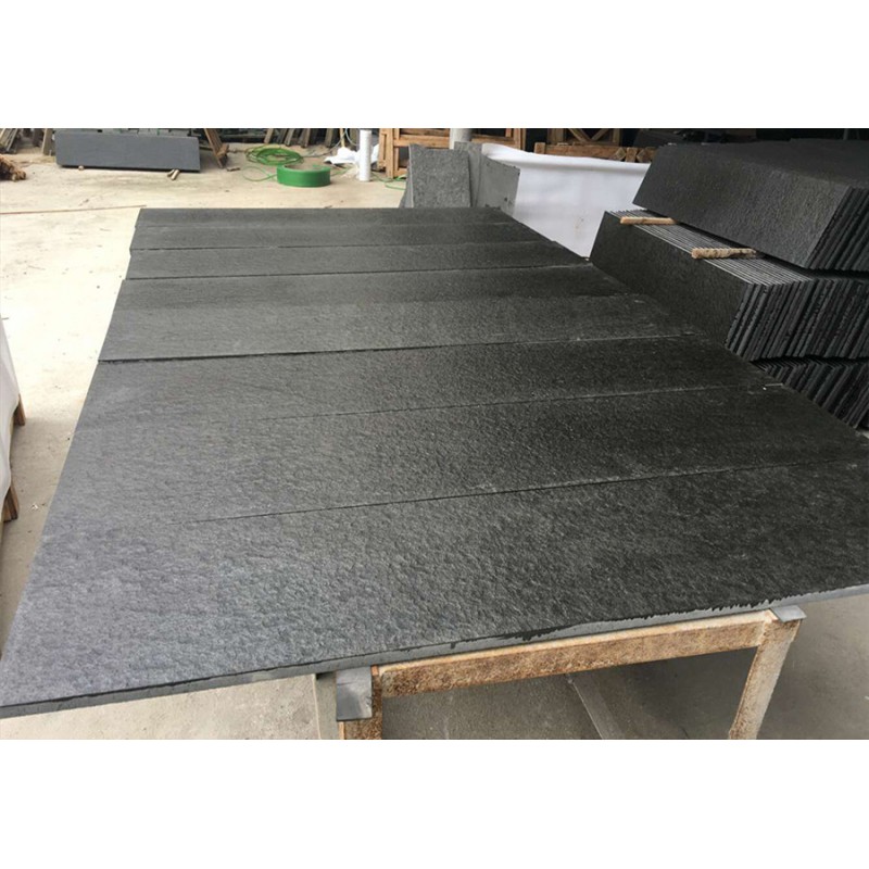 Mongolia Black Granite China Black Natural Stone Flooring Tiles Flamed Project