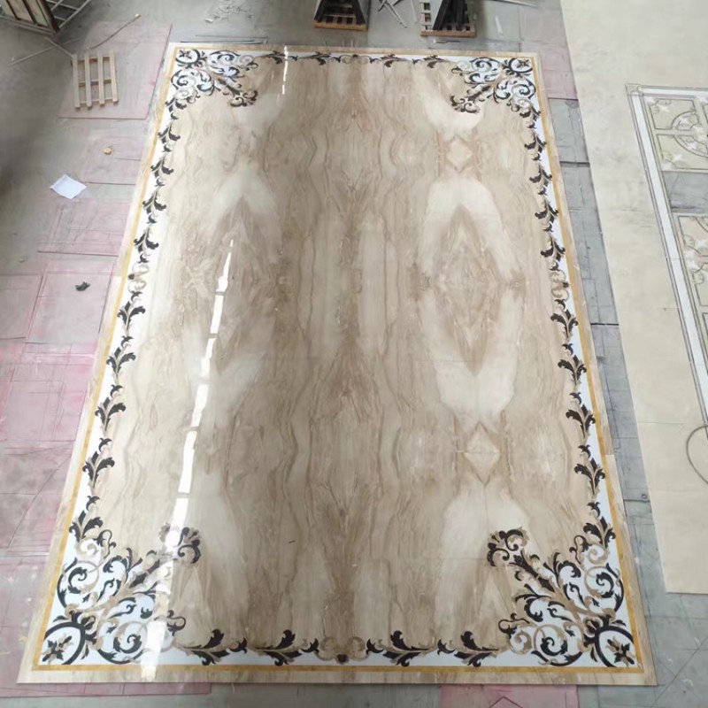 Custom Natural Travertine Wood Marble Waterjet Medallion Carpet Tiles Lowes