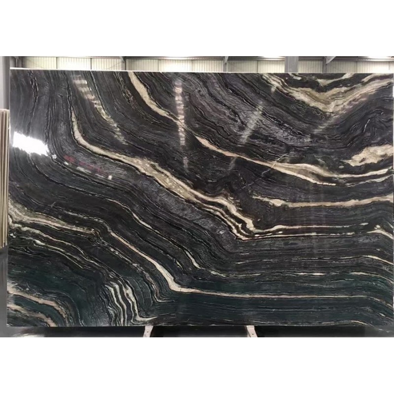 Bookmach Antiqued Chinese Golden Vein Black Wood Marble Slab For Decoration