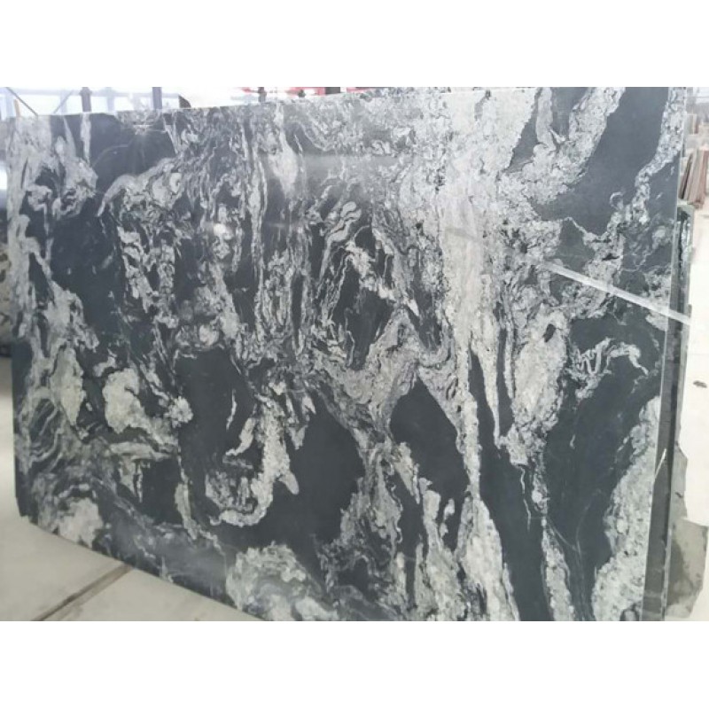 Natural Black Thunder Granite Large White Veins Tiles Slabs