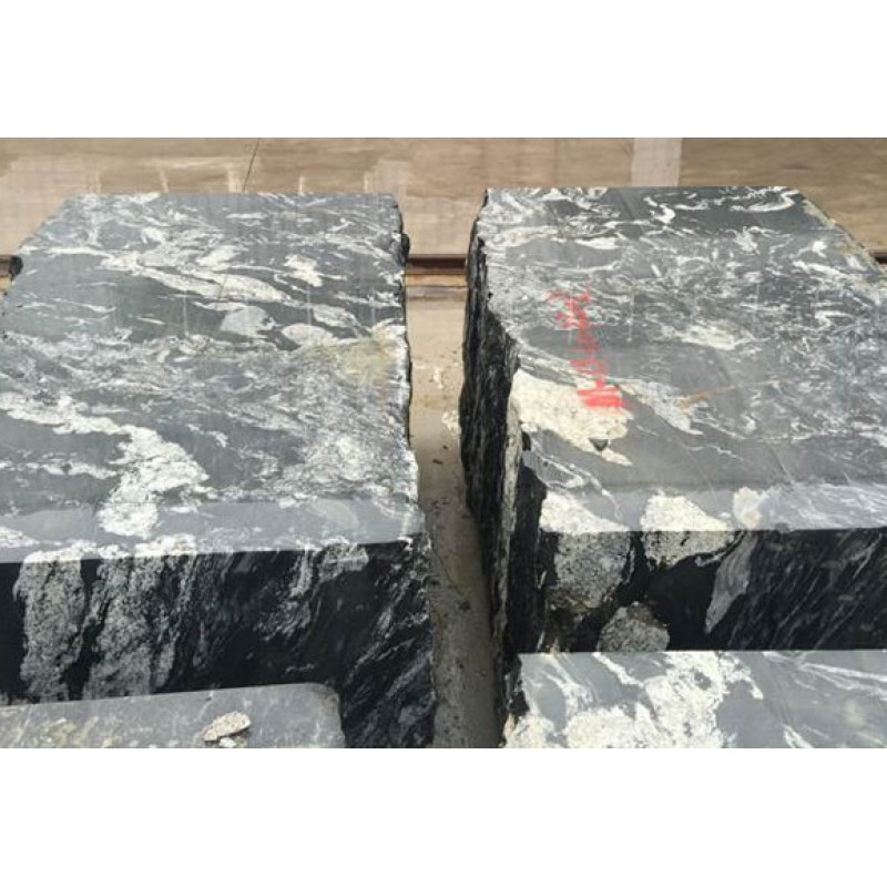 Natural Black Thunder Granite Large White Veins Tiles Slabs