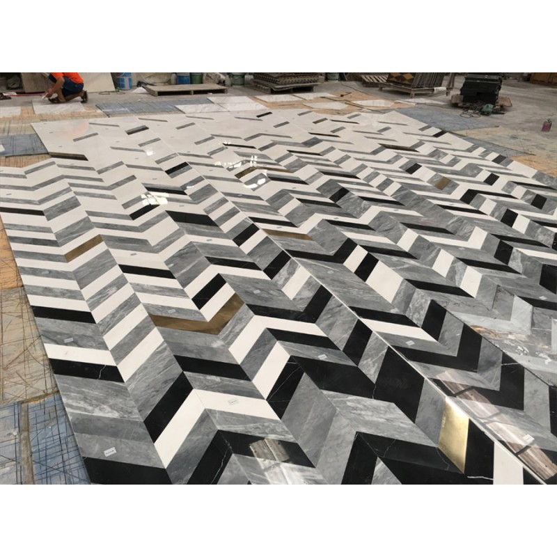 Waterjet White Grey Black Colors Marble Flooring Inlay Mosaic Tiles