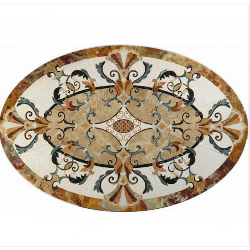 Oval Waterjet Marble Floor Carpet Mediterranean Stone Flooring