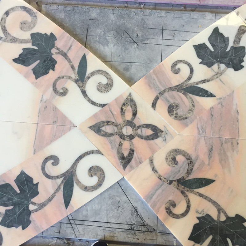 Luxury Hall Pink Waterjet Marble Floor Tiles Patterns Paving Stones