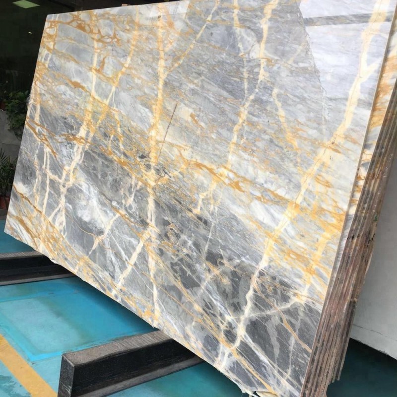 Luxury Fior Di Bosco Blue Marble Stone With Gold Veins