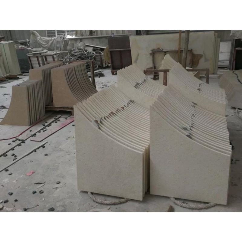 Cream Beige Marble Exterior Wall Cladding Tile Bush Hammered Finish Villa House Project